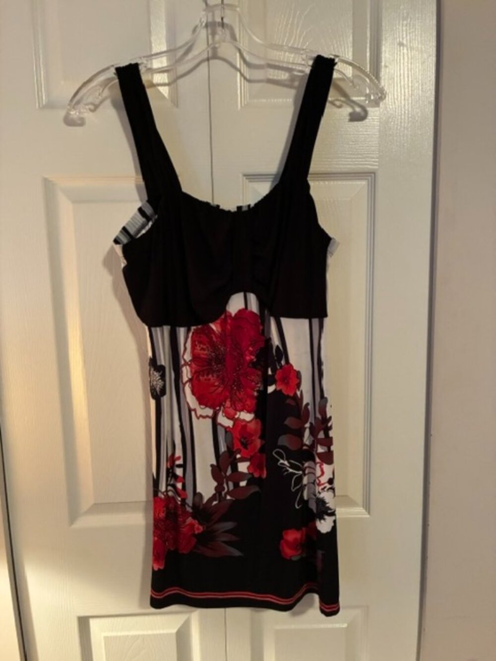 NWT 1X PENN Black White Floral Stripe Imperial Waist Tunic Top